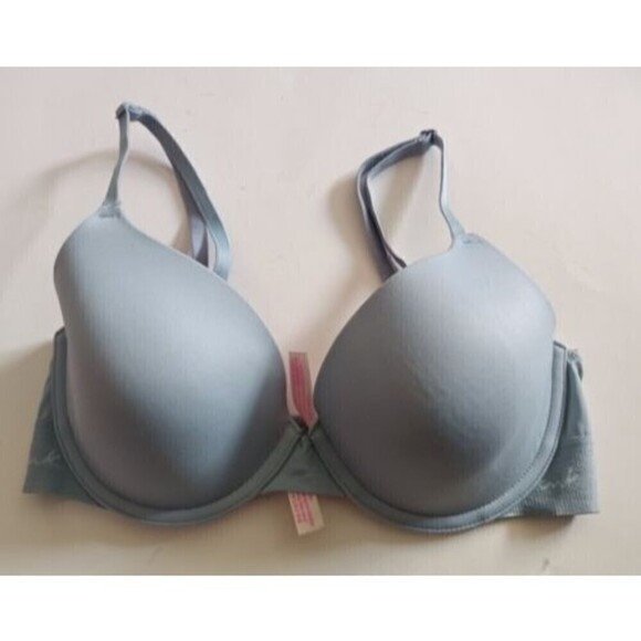 Victoria's Secret PINK Bra Sz 32 D Blue Lightly Lined Wear Everywhere Logo Band - Picture 1 of 8